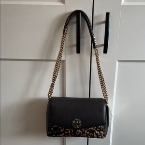 Tory Burch Kira Pebbled Leopard Small Convertible Shoulder Bag